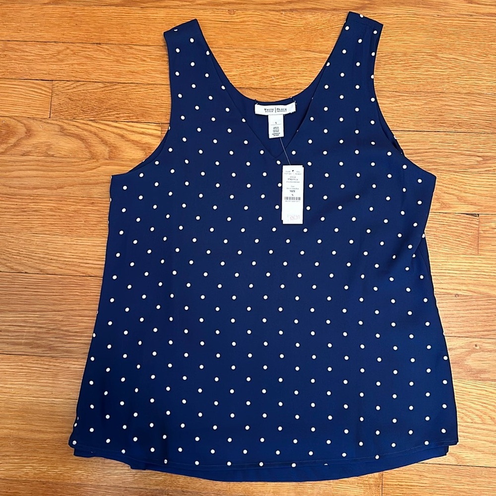 White House Black Market, Navy Tank Top, reversible, polka dot, small  NWT